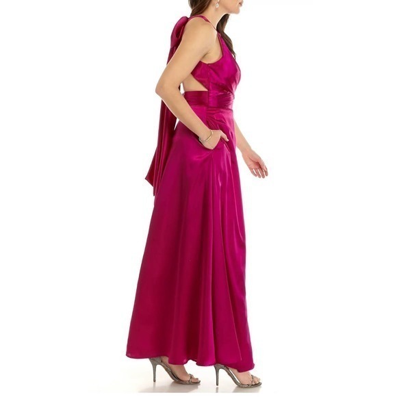 NEW Prom Dress Satin Formal Bridesmaid Homecoming Dance Long Pink Purple Fuchsia - Picture 3 of 8